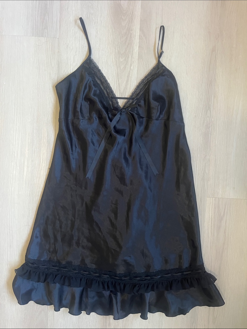 Jessica Vintage 90’s/Y2K Fairy Satin Ruffle Lace-Trim Slip Dress Nightie Bows